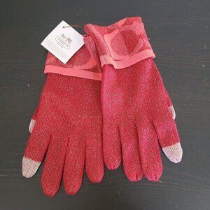 NWT COACH Signature Logo Wool Knit Glitter TECH TOUCH GLOVES Red One Size
